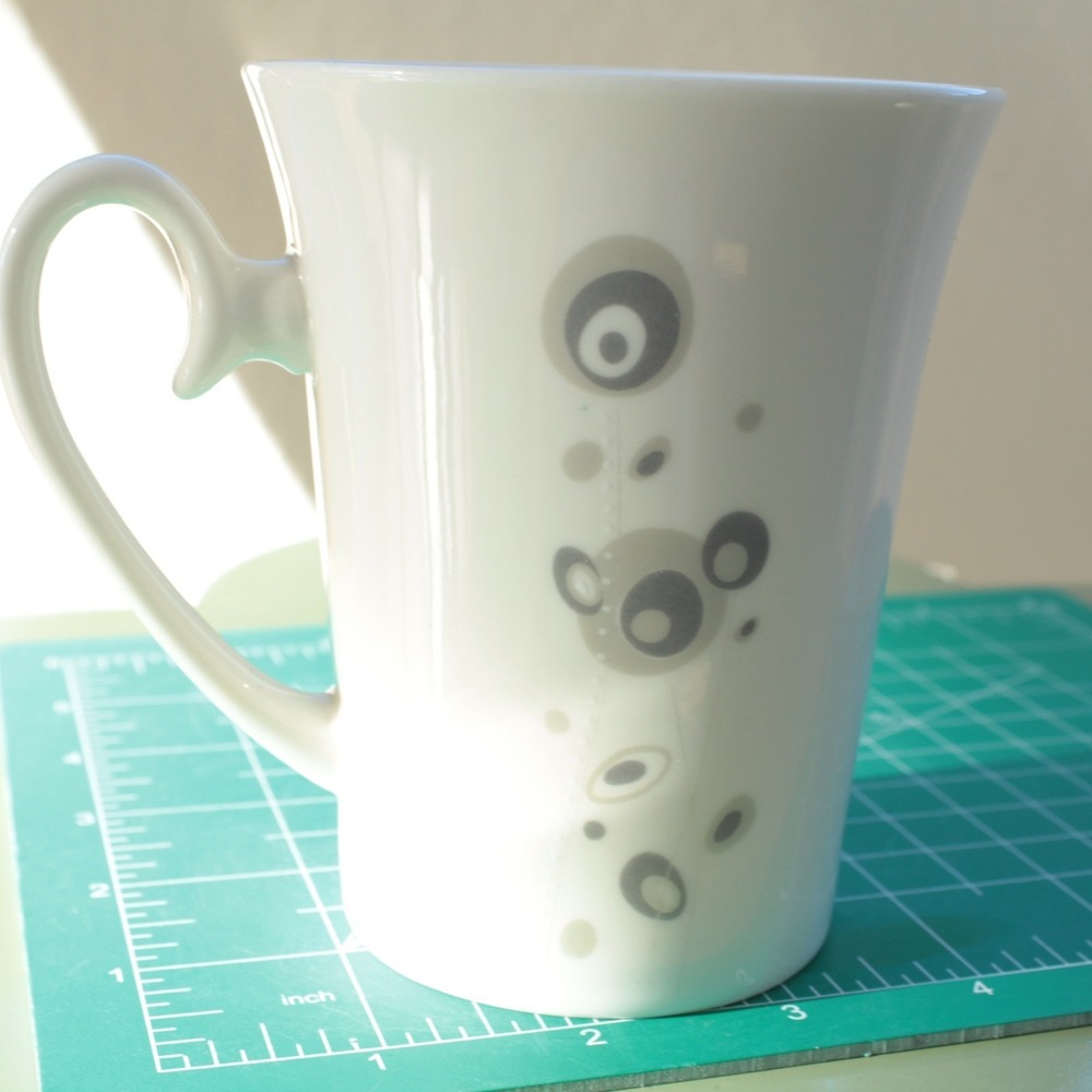 Teavana New Bone China Mug White Gray Abstract Circles Bubbles Coffee Tea Cup